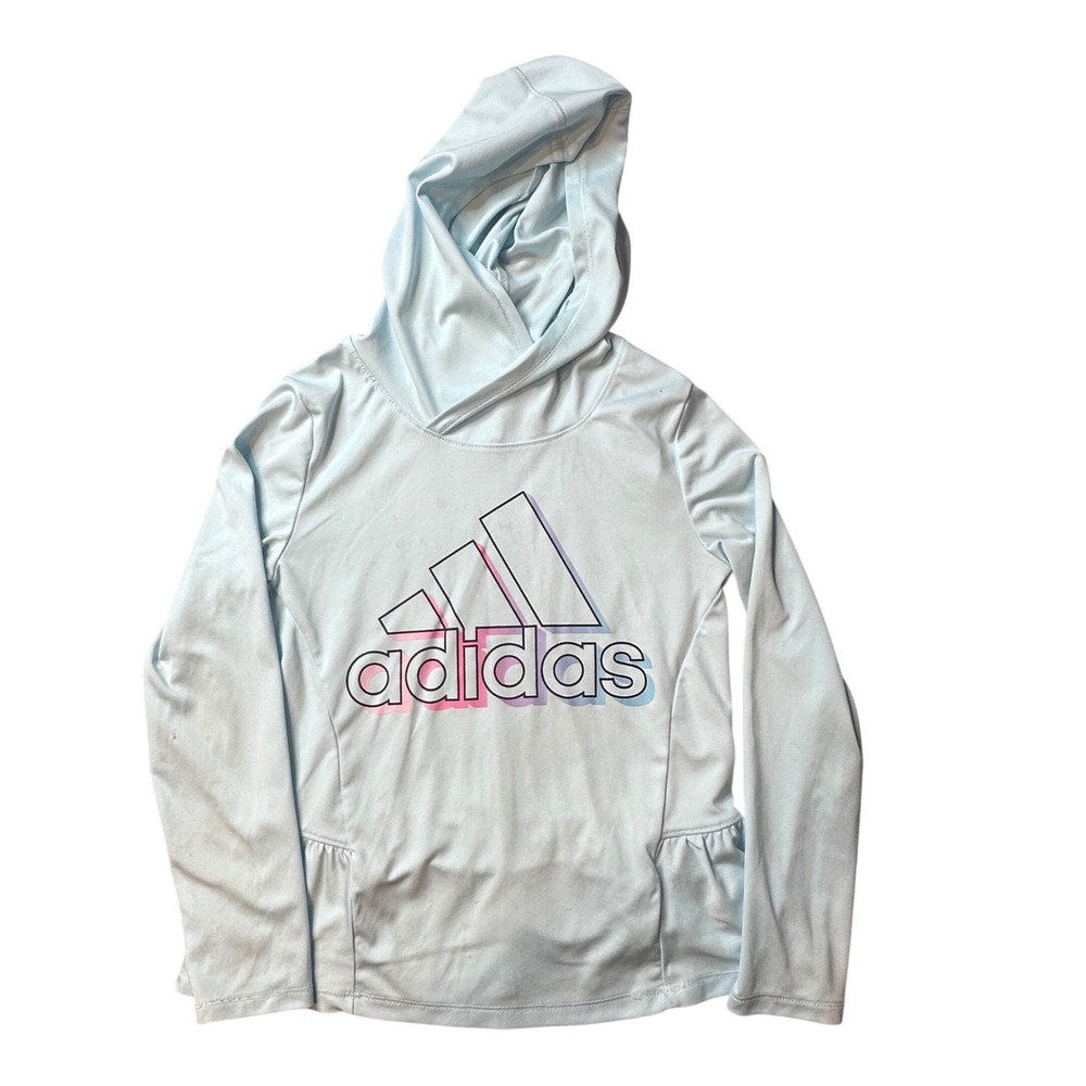 Adidas Hoodie Girls 6 Light Blue FGL009 Peplum Logo Long Sleeve Activewear